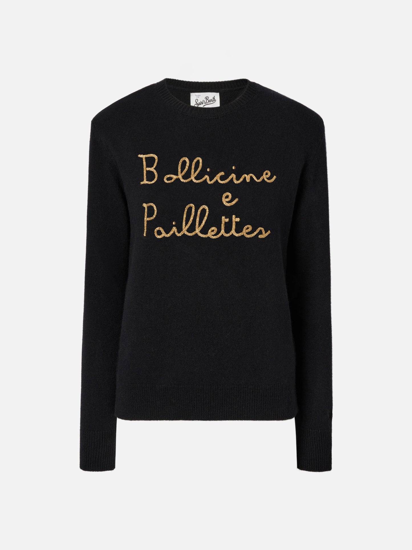 Neuer schwarzer Queen-Pullover aus Kaschmirmischung mit Bollicine e Pailettes-Stickerei
