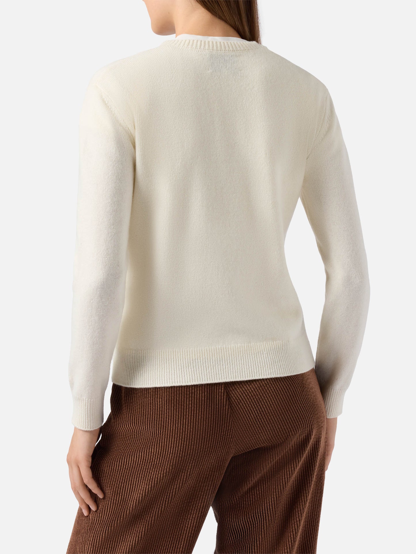 Neuer weißer Queen-Pullover aus Kaschmirmischung mit Favolosa-Lurex-Stickerei