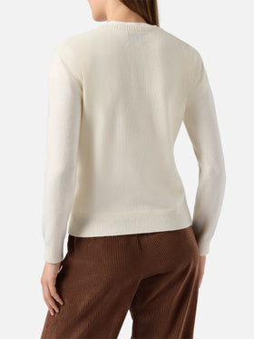 Neuer weißer Queen-Pullover aus Kaschmirmischung mit Favolosa-Lurex-Stickerei