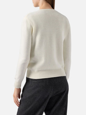 Neuer weißer Queen-Pullover aus Kaschmirmischung mit Gossip Girl-Lurexstickerei