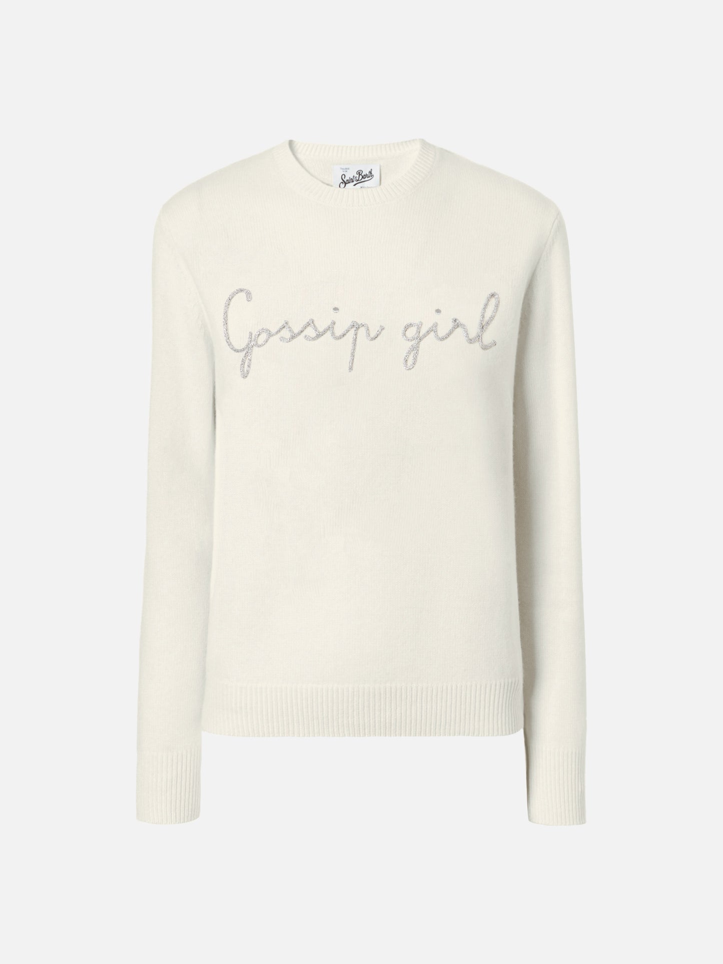 Neuer weißer Queen-Pullover aus Kaschmirmischung mit Gossip Girl-Lurexstickerei