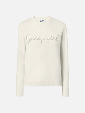 Neuer weißer Queen-Pullover aus Kaschmirmischung mit Gossip Girl-Lurexstickerei