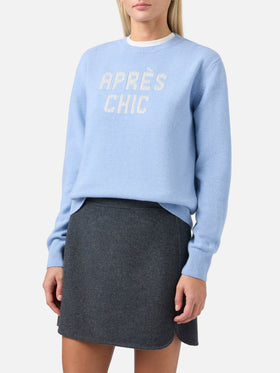 Maglione New Queen in misto cashmere azzurro con jacquard Après Chic