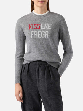 Neuer grauer Queen-Pullover aus Kaschmirmischung mit Kissenefrega-Lurex-Jacquard