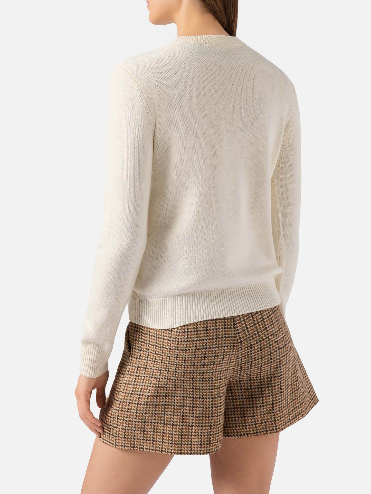 Neuer weißer Queen-Pullover aus Kaschmirmischung mit Bollicine Addicted Lurex-Jacquard