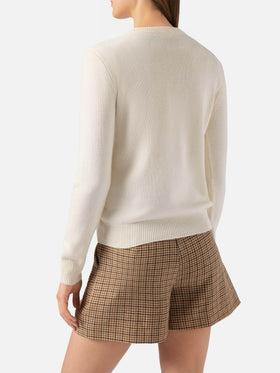 Neuer weißer Queen-Pullover aus Kaschmirmischung mit Bollicine Addicted Lurex-Jacquard