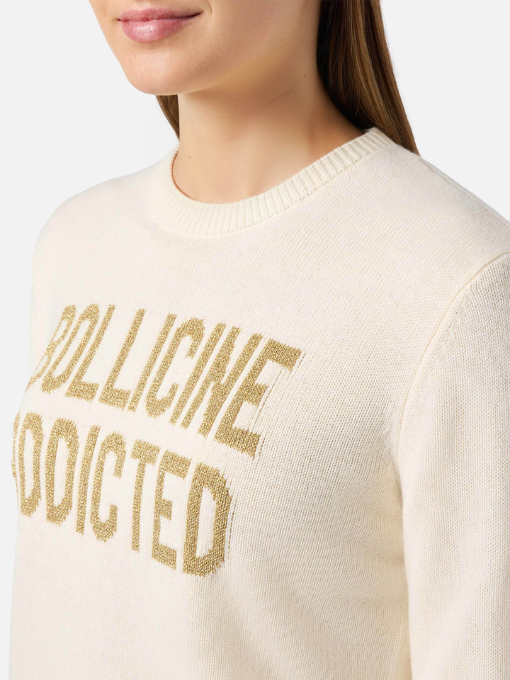 Neuer weißer Queen-Pullover aus Kaschmirmischung mit Bollicine Addicted Lurex-Jacquard