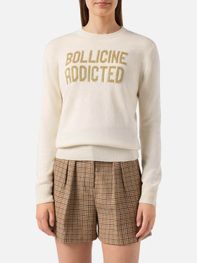 Neuer weißer Queen-Pullover aus Kaschmirmischung mit Bollicine Addicted Lurex-Jacquard