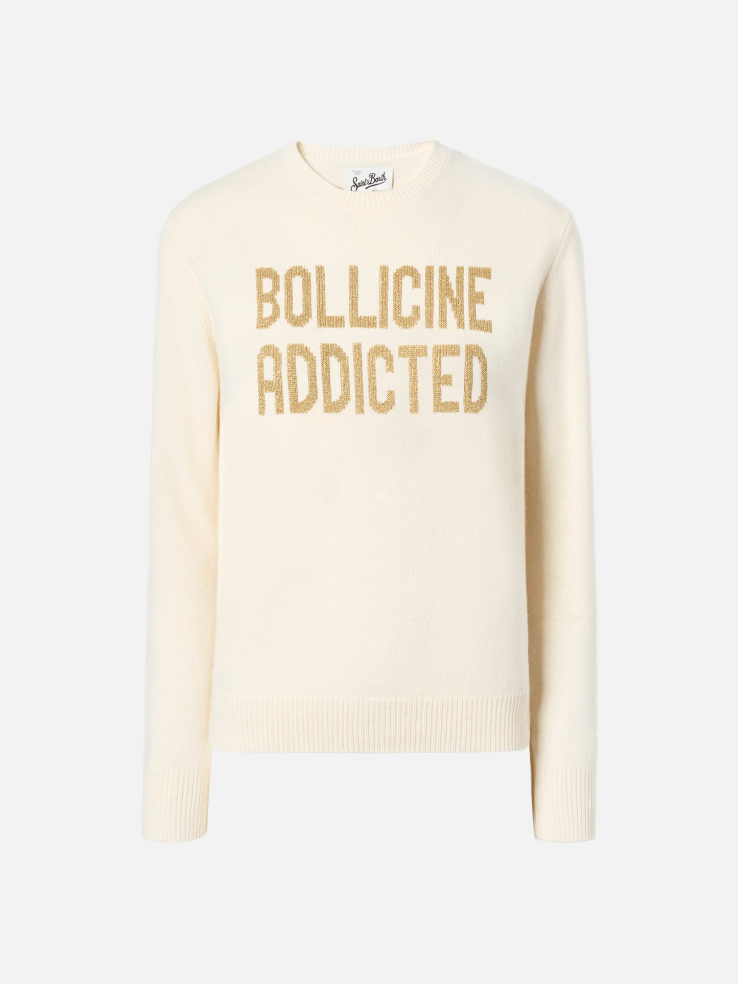 Neuer weißer Queen-Pullover aus Kaschmirmischung mit Bollicine Addicted Lurex-Jacquard