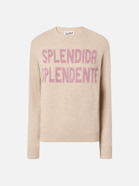 New Queen cashmere-blend sweater in white with Splendida Splendente lurex jacquard