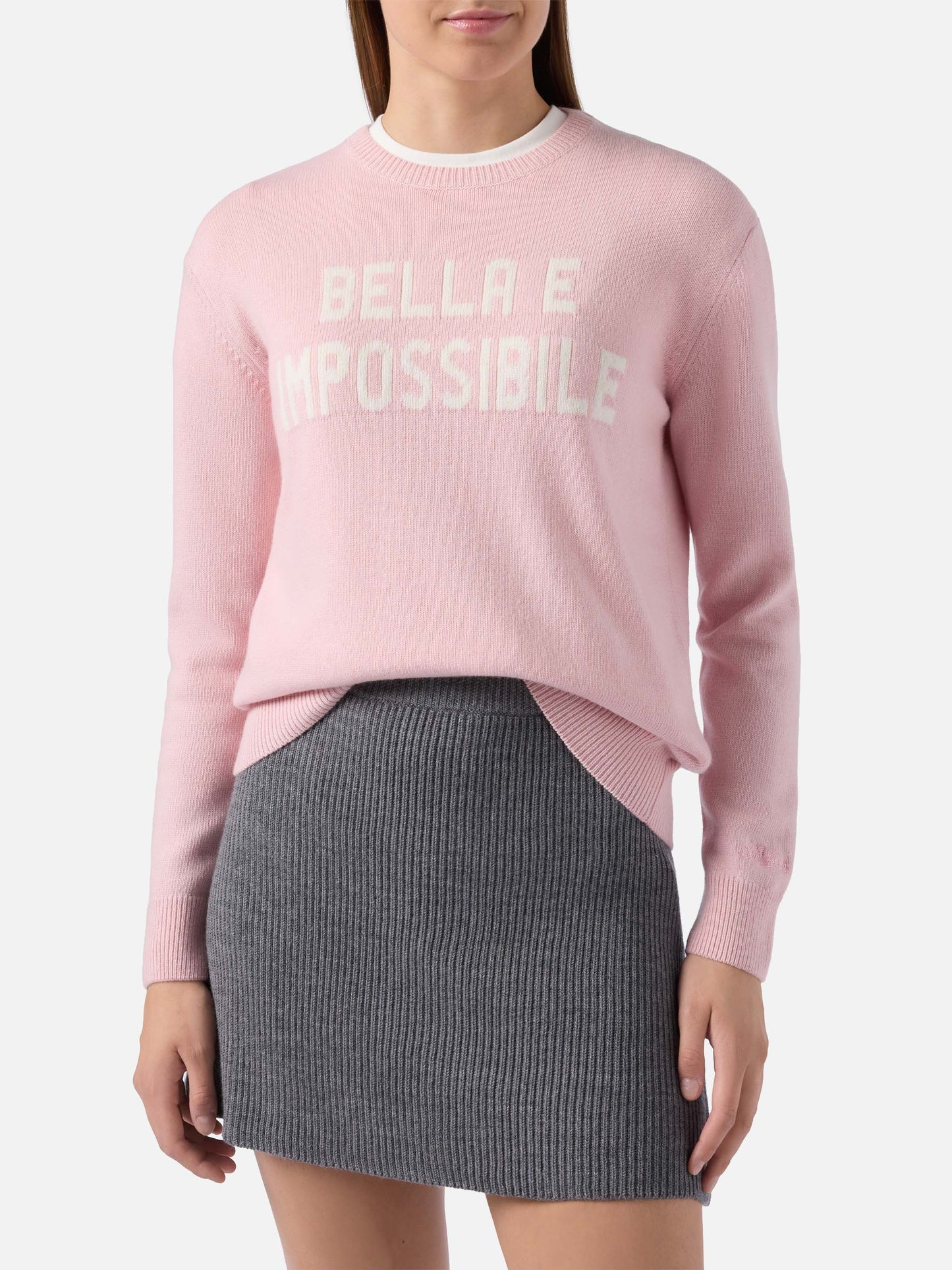 Pull New Queen en mélange de cachemire rose avec jacquard Bella e Impossibile 