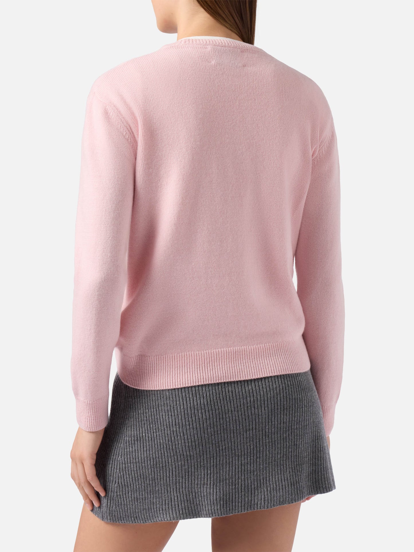 Pull New Queen en mélange de cachemire rose avec jacquard Bella e Impossibile 