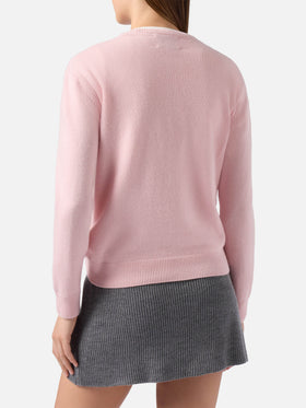 Pull New Queen en mélange de cachemire rose avec jacquard Bella e Impossibile 