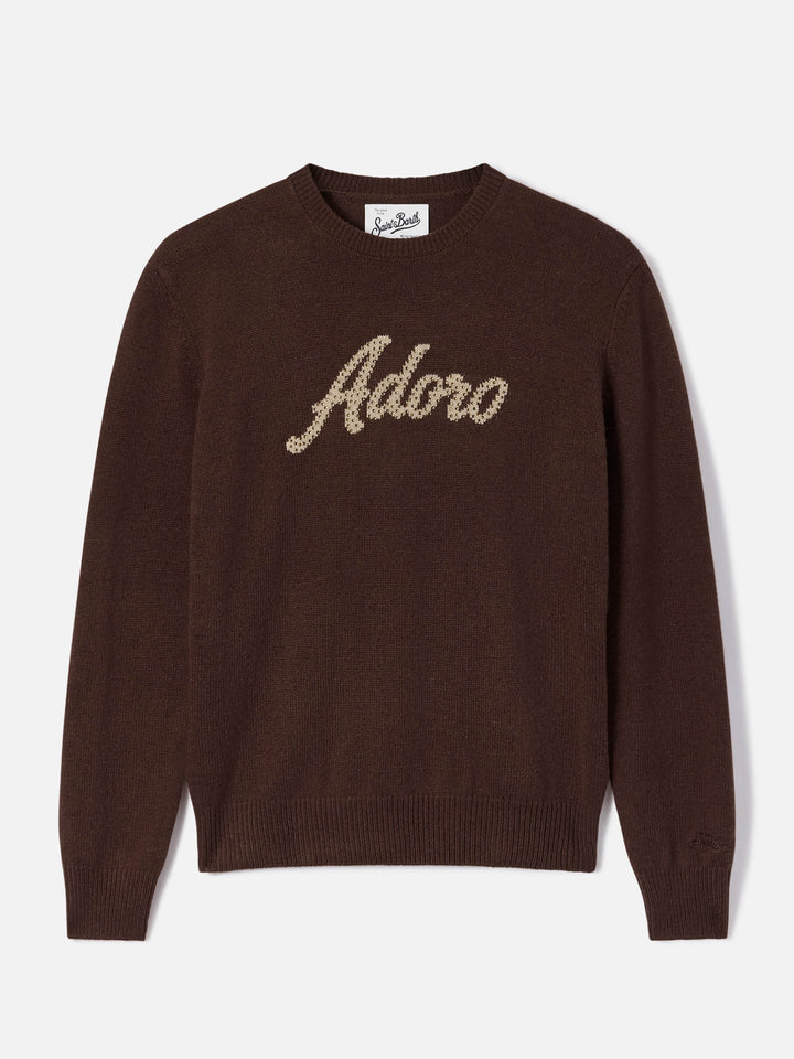 Pull ras-du-cou Brown New Queen avec broderie Adoro en strass 
