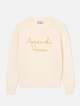 Pull en maille col rond New Queen écru avec broderie Après Ski Queen 