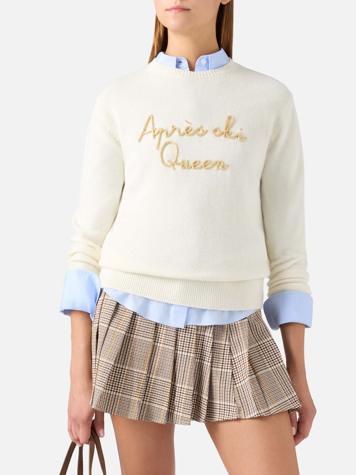 Off white New Queen crewneck knit with Après Ski Queen embroidery