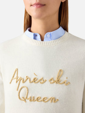 Maglia girocollo New Queen off white con ricamo Après Ski Queen