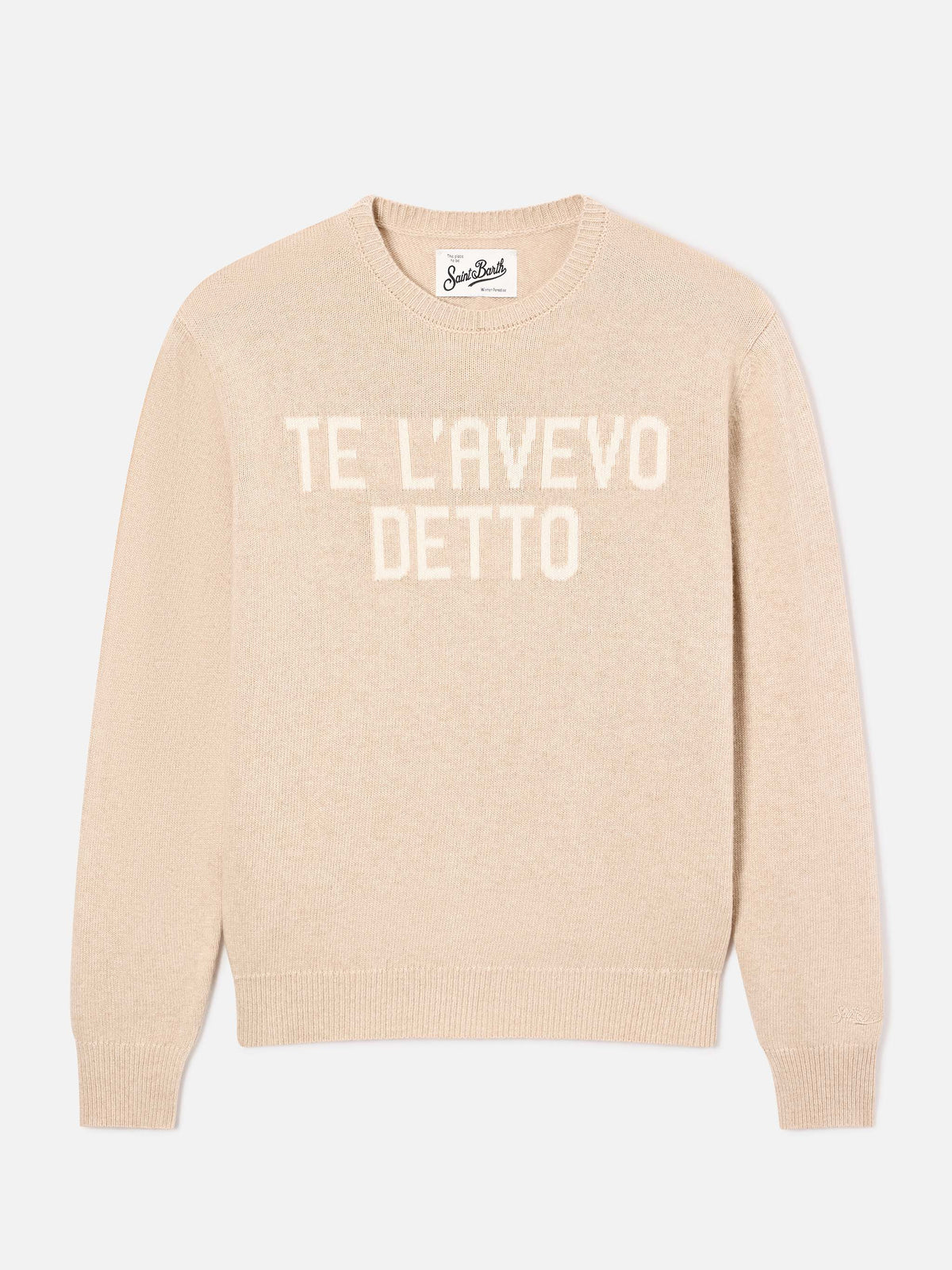 Pull col rond en maille Beige New Queen avec broderie Te L'Avevo Detto 
