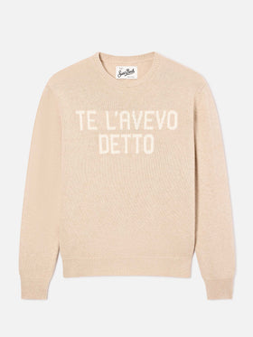 Pull col rond en maille Beige New Queen avec broderie Te L'Avevo Detto 
