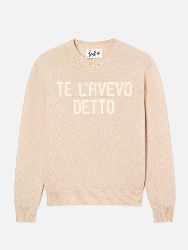 Beige New Queen crewneck knit with Te L'Avevo Detto embroidery