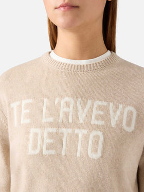 Pull col rond en maille Beige New Queen avec broderie Te L'Avevo Detto 