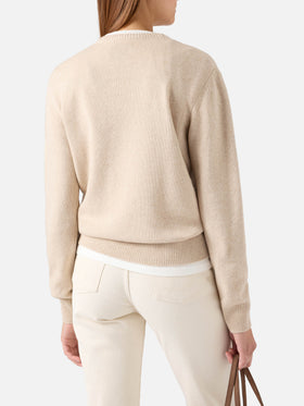 Pull col rond en maille Beige New Queen avec broderie Te L'Avevo Detto 