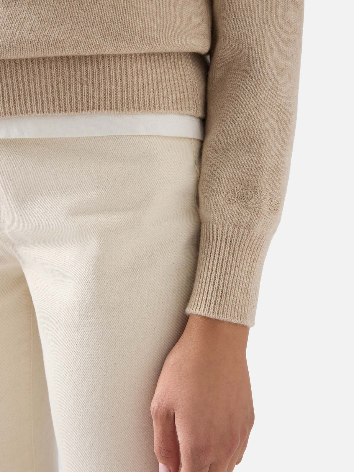 Pull col rond en maille Beige New Queen avec broderie Te L'Avevo Detto 