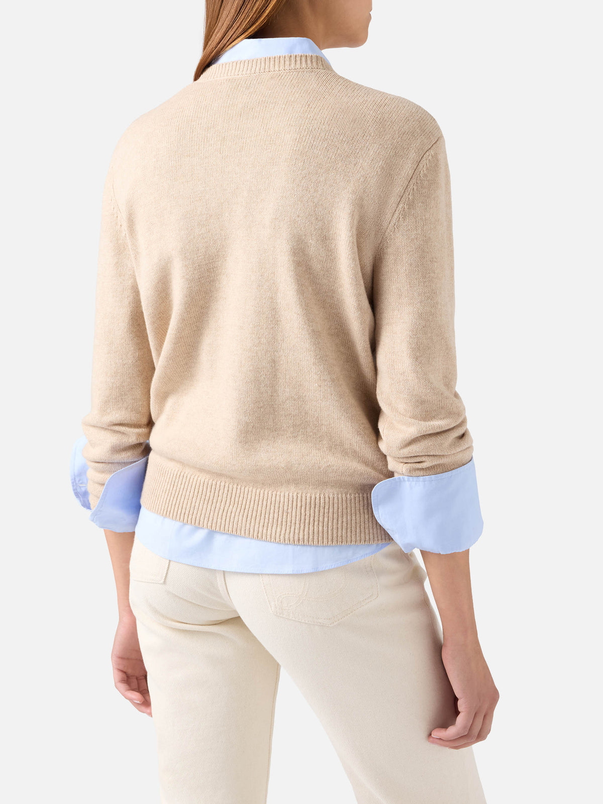 Beiger New Queen Rundhals-Strickpullover mit Diva-Strassstickerei 