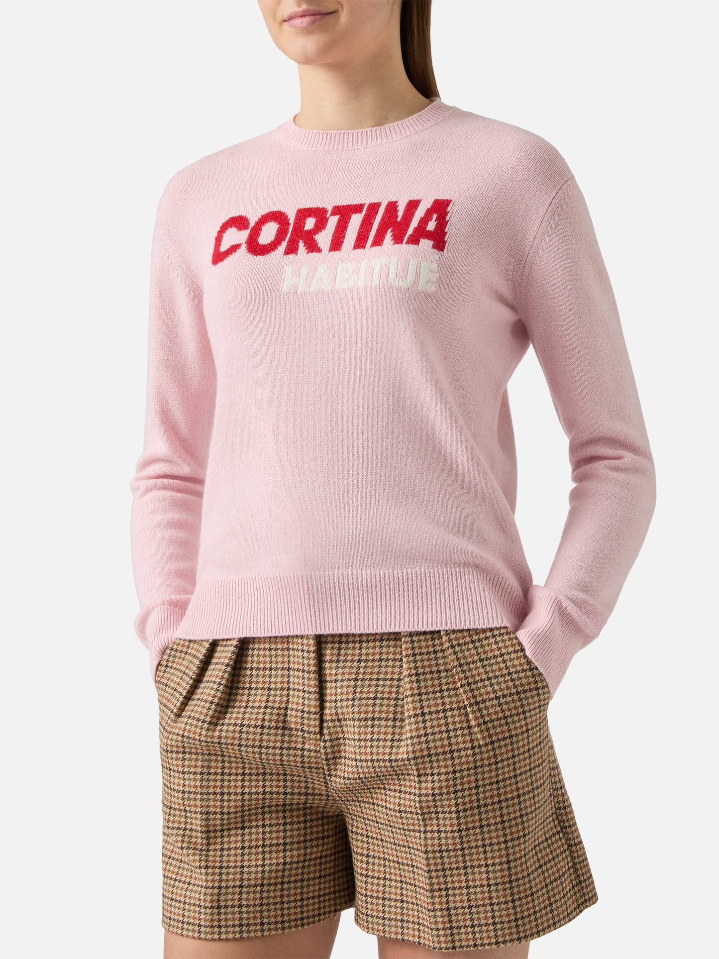 Nouveau sweatshirt col rond New Queen en blanc avec jacquard Cortina habituè 