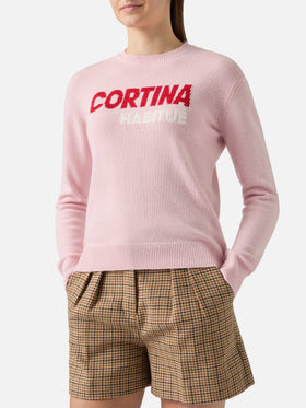 Nouveau sweatshirt col rond New Queen en blanc avec jacquard Cortina habituè 