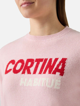 Nouveau sweatshirt col rond New Queen en blanc avec jacquard Cortina habituè 