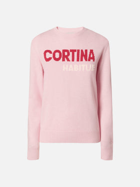 Nouveau sweatshirt col rond New Queen en blanc avec jacquard Cortina habituè 