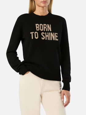 Jersey de punto negro New Queen con cuello redondo y bordado de strass Born To Shine 