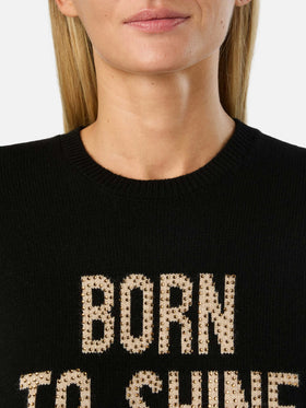 Jersey de punto negro New Queen con cuello redondo y bordado de strass Born To Shine 