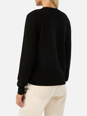 Jersey de punto negro New Queen con cuello redondo y bordado de strass Born To Shine 