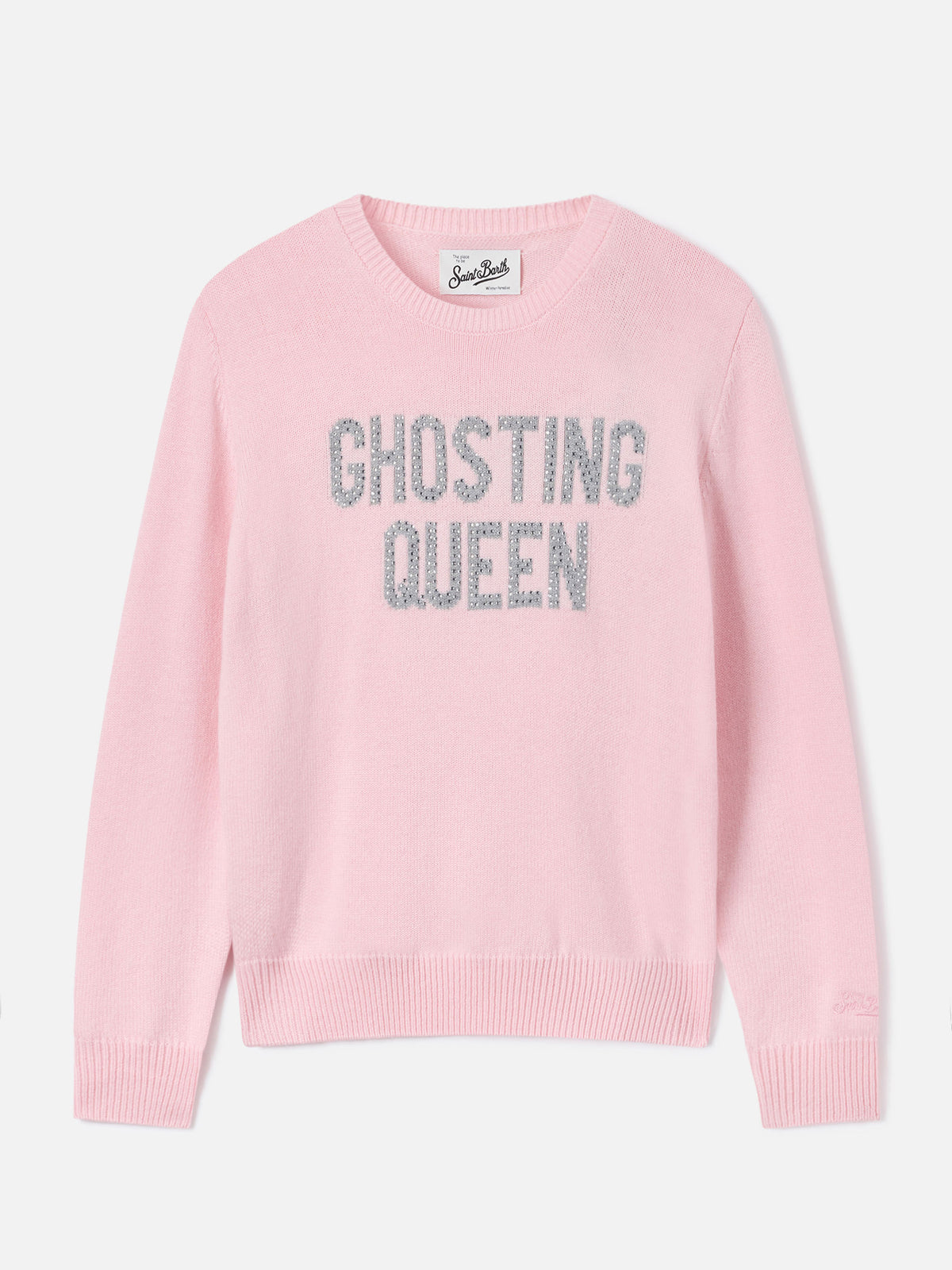 Jersey de punto con cuello redondo Pink New Queen con bordado de strass Ghosting Queen 