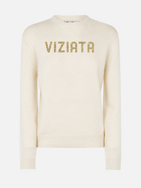 New Queen crewneck with Viziata lurex jacquard