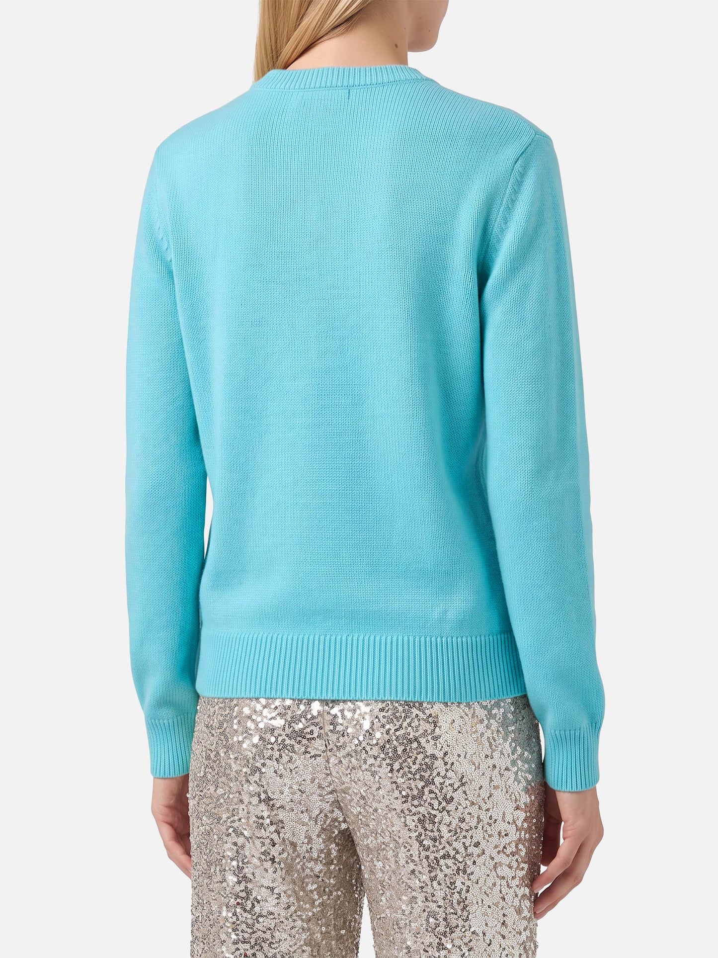 Pull vert d’eau New Queen avec lettrage Raclette & Paillettes en sequins 