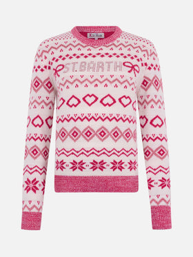Woman sweater New Queen with fair isle jacquard and rhinestone logo - MC2 Saint Barth