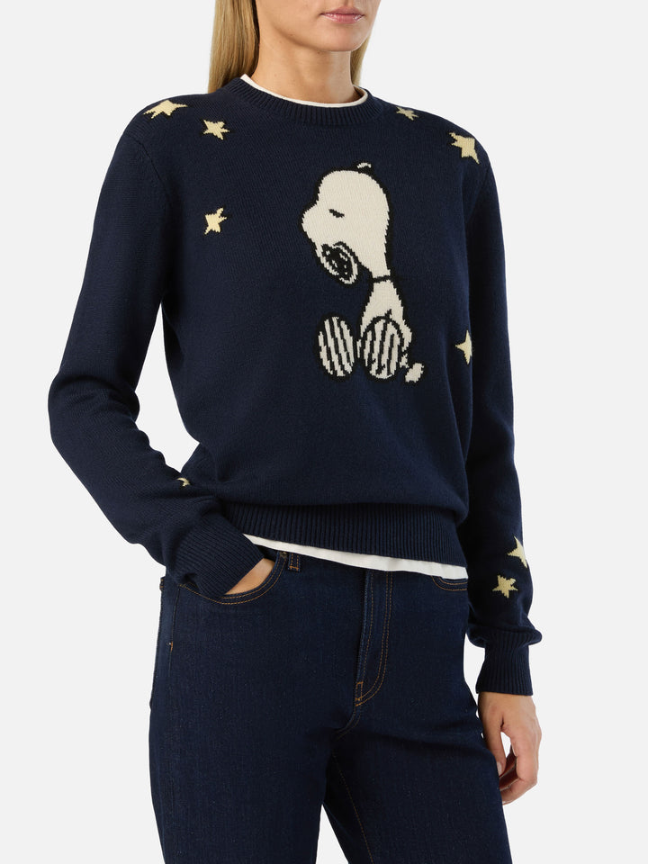 Pull en maille à col rond Queen New blue avec intarsia Snoopy | Special edition 