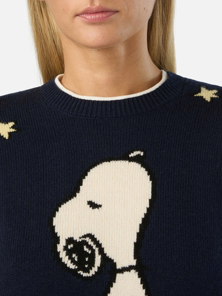 Pull en maille à col rond Queen New blue avec intarsia Snoopy | Special edition 