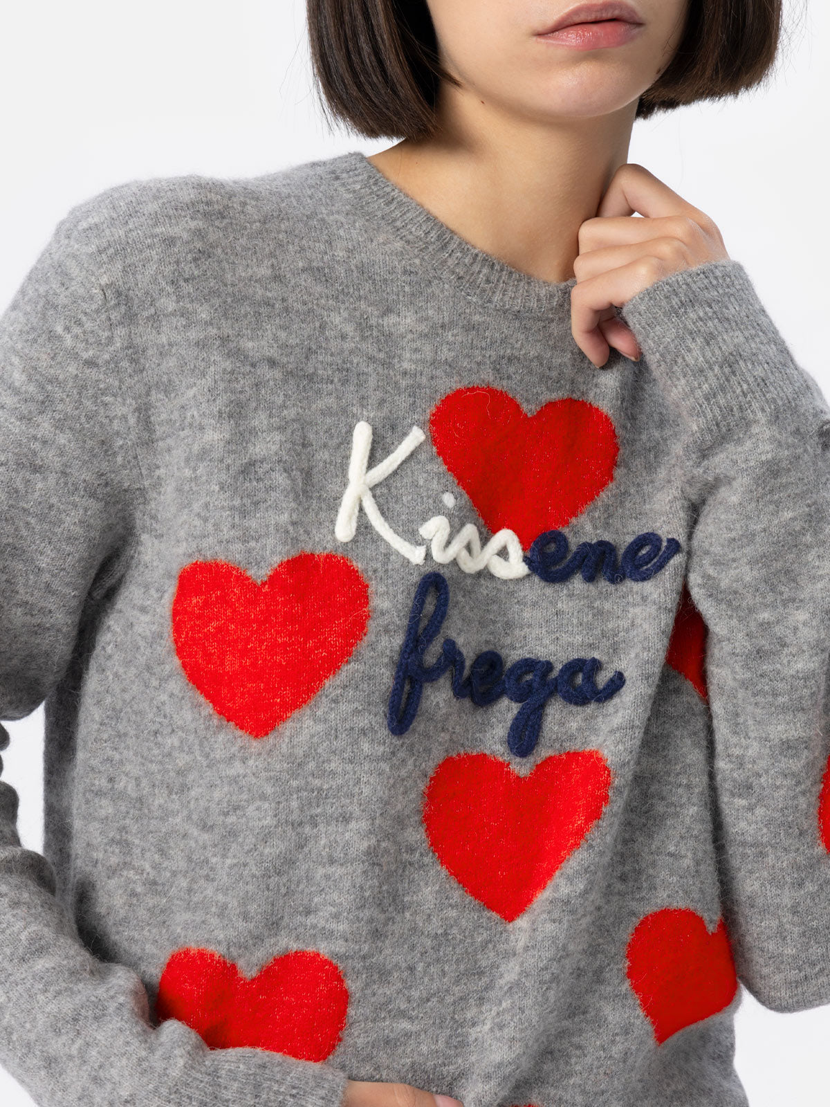 Woman grey sweater New Queen Kissene frega embroidery - MC2 Saint Barth