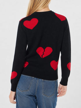 Nuevo suéter negro Queen con bordado Heart Breaker y jacquard de corazones 