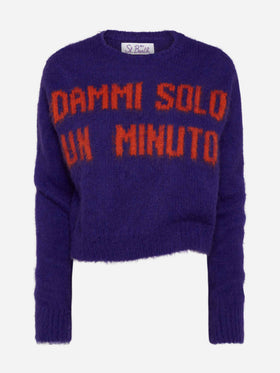Woman crewneck soft crop sweater with Dammi solo un minuto embroidery - MC2 Saint Barth