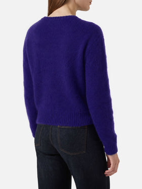 New Queen purple crop crewneck sweater with Dammi solo un minuto embroidery