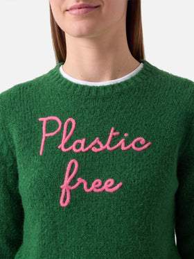Green New Queen cropped sweater with Plastic Free embroidery