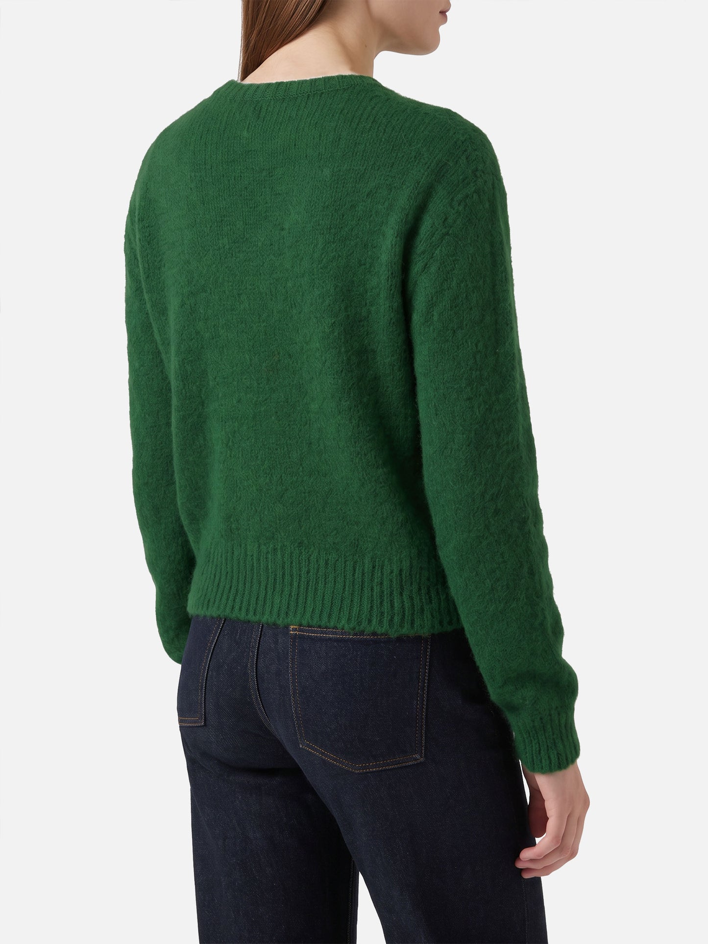 Green New Queen cropped sweater with Plastic Free embroidery