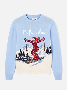 Maglia girocollo New Queen azzurra con ricamo Mi Fai Volare