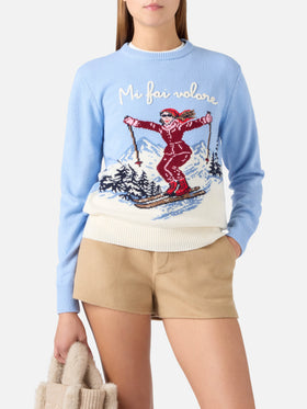 Maglia girocollo New Queen azzurra con ricamo Mi Fai Volare