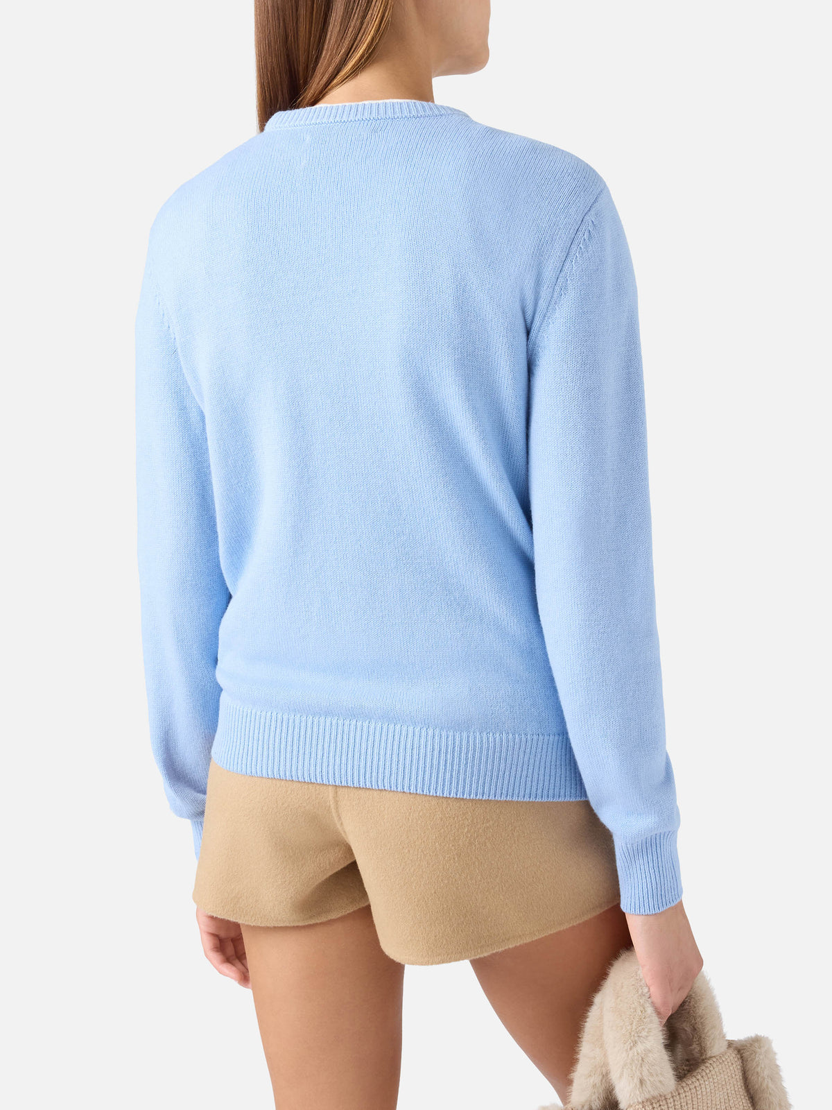 Maglia girocollo New Queen azzurra con ricamo Mi Fai Volare